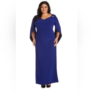 R&M Richards Style 5899 Draped Shawl Electric Blue Mother Of Bride Dress Sz 16